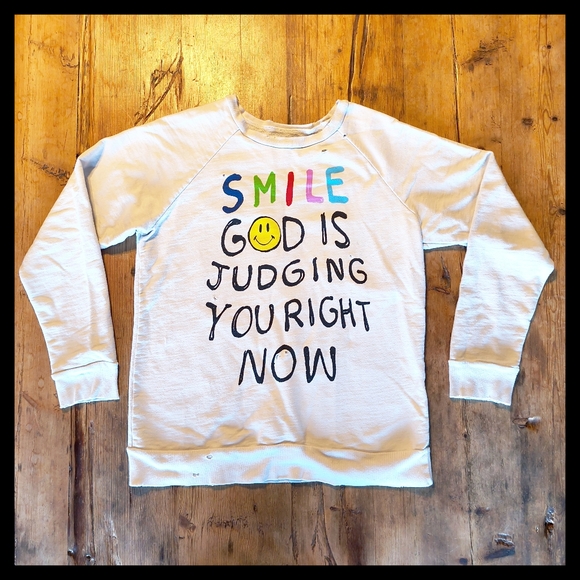 🧮 UNIF Unisex "Smile G-d Is Judging You Right Now" Sweatshirt Available XS & M - Picture 1 of 11